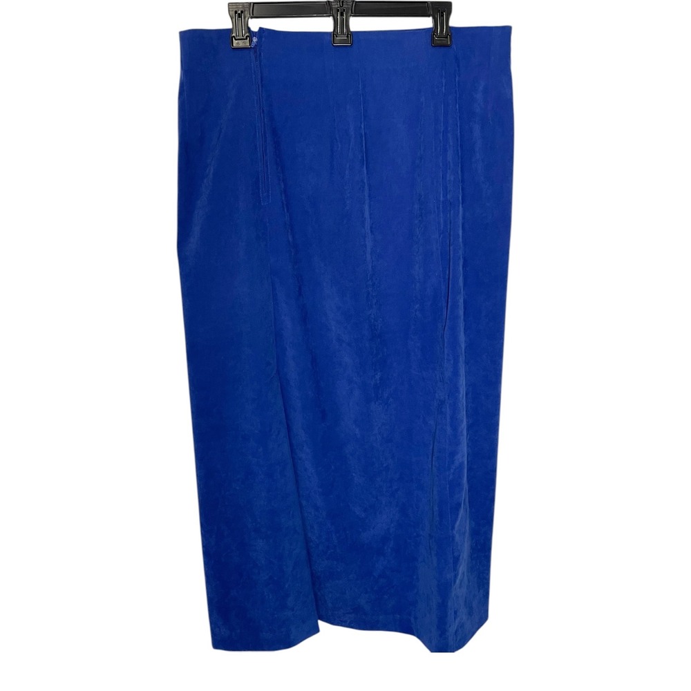 Briggs 14 Blue Midi‎ Skirt Faux Suede Side Zip Career Wear Minimalist Academia
